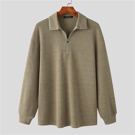 Incerun Mens Winter Long Sleeve Collared Neck Half Zip Pullover Casual