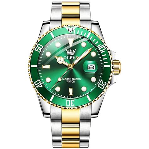 OLEVS Stainless Steel Luxury Analogue Men S Watch Green Gold Dial