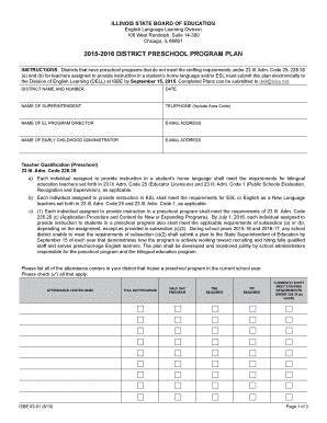 Fillable Online Isbe District Preschool Program Plan