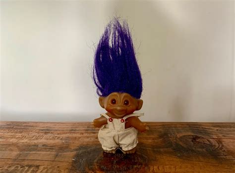 Vintage 1980s Dam Purple Hair Troll Doll In Dungarees Etsy