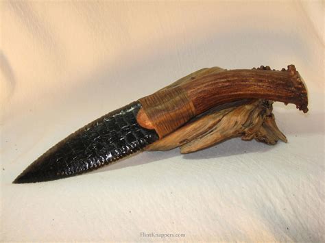 Large Silver Sheen Obsidian Paleo Dagger Knife