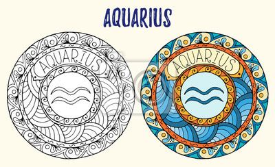 Zodiac Signs Theme Black And White And Colored Mandalas With Wall