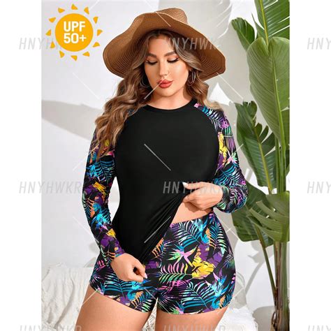 UV bikini Plus Size maiô de duas peças feminino biquíni Boxer manga