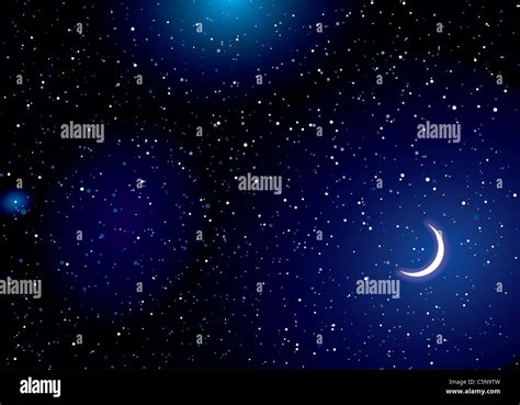 Stella space landscape with distant stars and crescent moon Stock Photo ...