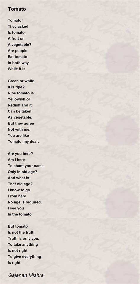 Tomato Tomato Poem By Gajanan Mishra