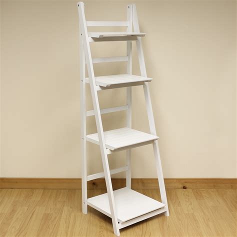 Tier White Ladder Shelf Display Unit Free Standing Folding Book Stand