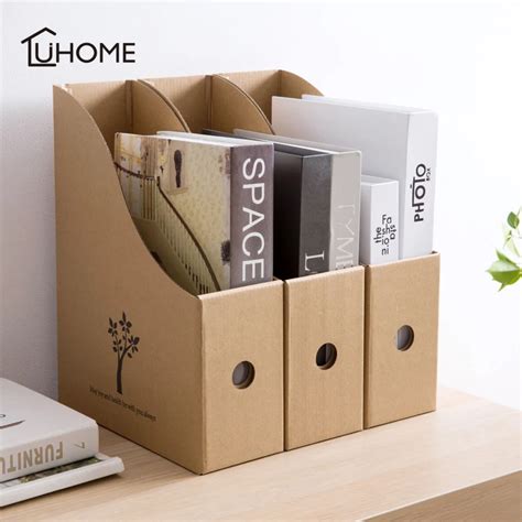 DIY File Folder Desk Organizer Corrugated Paper Storage Boxes Book Pen Holder Magazine Storage ...