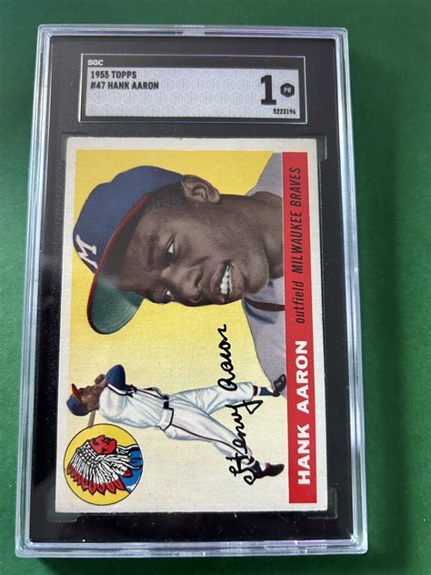 1955 Topps 47 Hank Aaron Milwaukee Braves SGC 1 Graded No Creases See