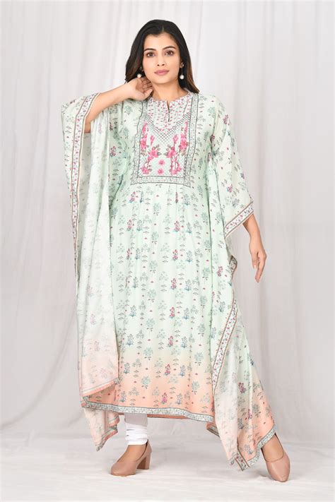 Buy Naintara Bajaj Green Muslin Floral Print Kaftan Online Aza Fashions