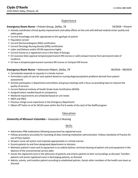 Emergency Room Nurse Resume Samples | Velvet Jobs