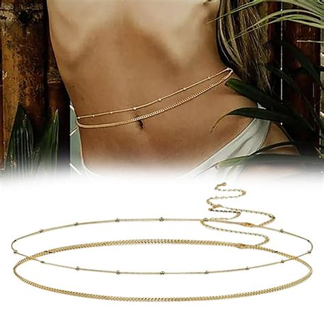 Gold Round Bead Chain Double Layer Womens Waist Chain Metal Chain Body