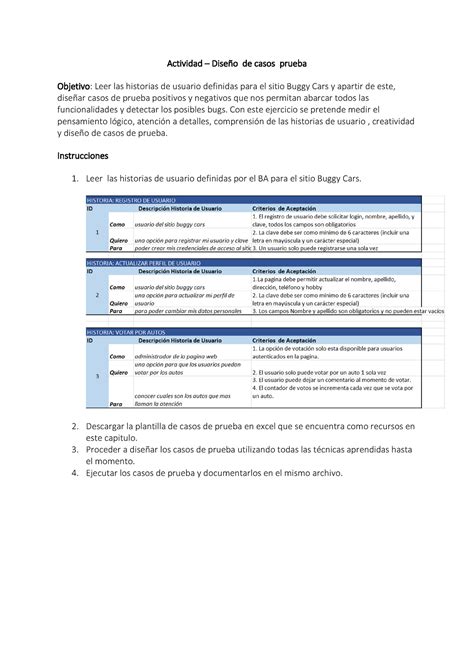 Actividaddisenoscasosdeprueba Buggycars Actividad Diseño De Casos Prueba Objetivo