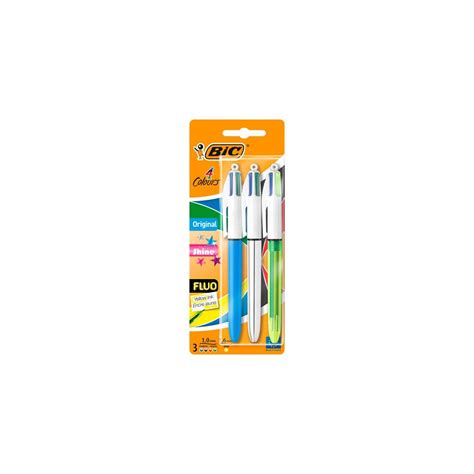 Bic Pack De Stylos Bille 4 Couleurs Original Shine Et Fluo Couleurs