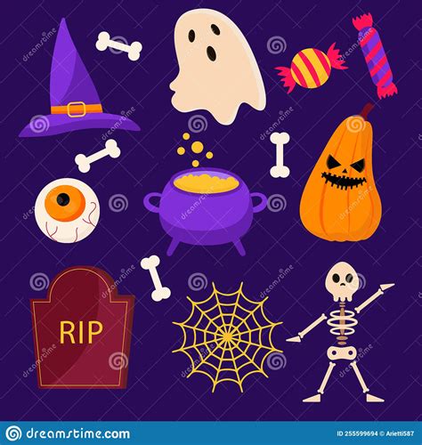 Collection Of Halloween Elements Vector Illustration Stock Vector Illustration Of Witch