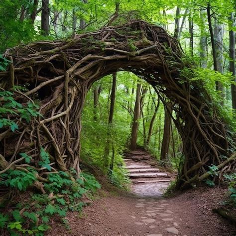 Un Camino En El Bosque Con Un Arco De Rbol Hecho De Ramas Y