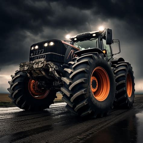 Premium Photo A Tractor With Orange Wheels Is On A Wet Beach