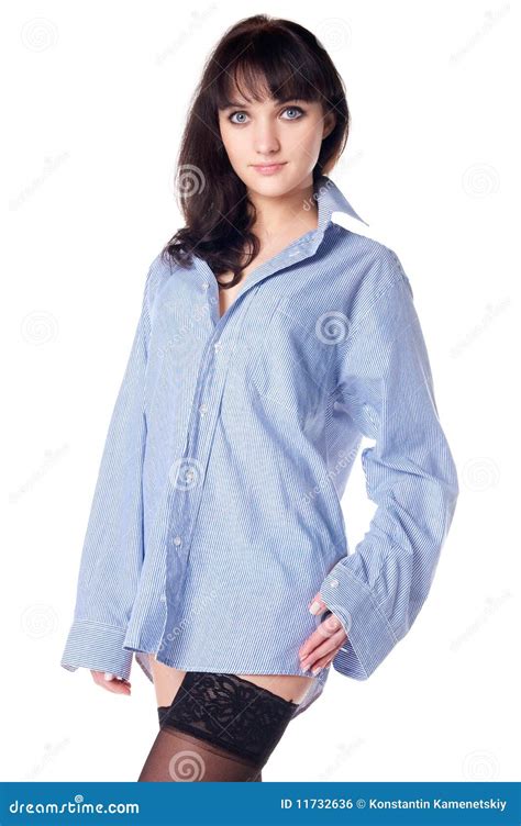 Half Naked Beautiful Girl In Shirt And Stockings Stock Photo Image Of Naked Beautiful 11732636