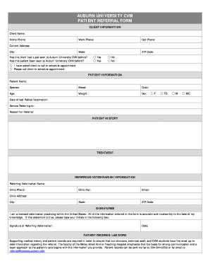 Fillable Online Vetmed Auburn AUBURN UNIVERSITY CVM PATIENT REFERRAL