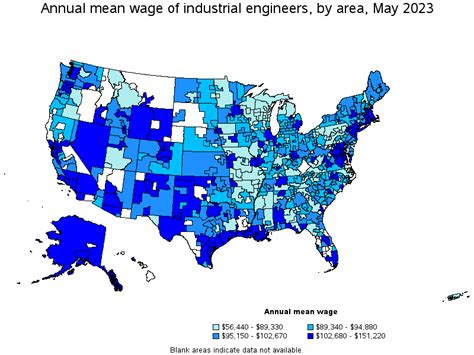 Map Of Annual Mean Wages Of Industrial Engineers By Area May