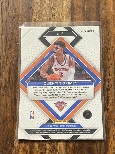 2021 22 Prizm Quentin Grimes RC Emergent Green Prizm 19 New York