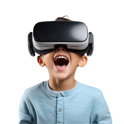 Kid using virtual reality headset surprised 46437780 PNG