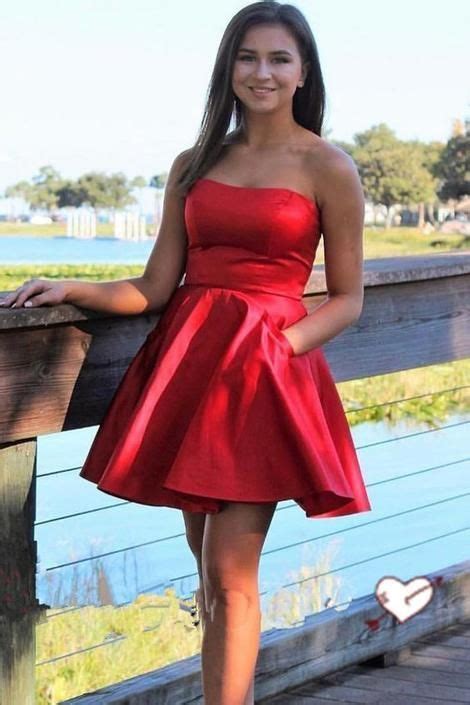 Strapless Short Homecoming Dresses Red Homecoming Dresses With Pocket