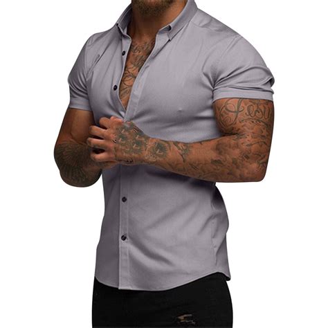 Hfyihgf Men S Muscle Dress Shirts Slim Fit Stretch Formal Shirt