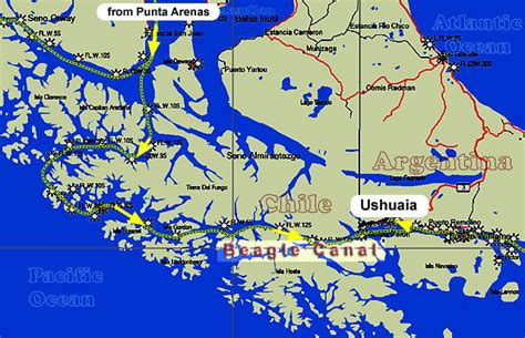 Map showing GPS track of the Star Princess ( yellow ) thru the Beagle ...