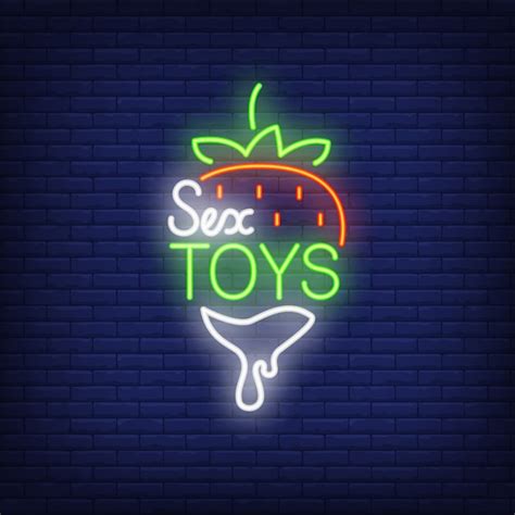 Free Vector Strawberry With Sex Toys Lettering Neon Sign On Brick