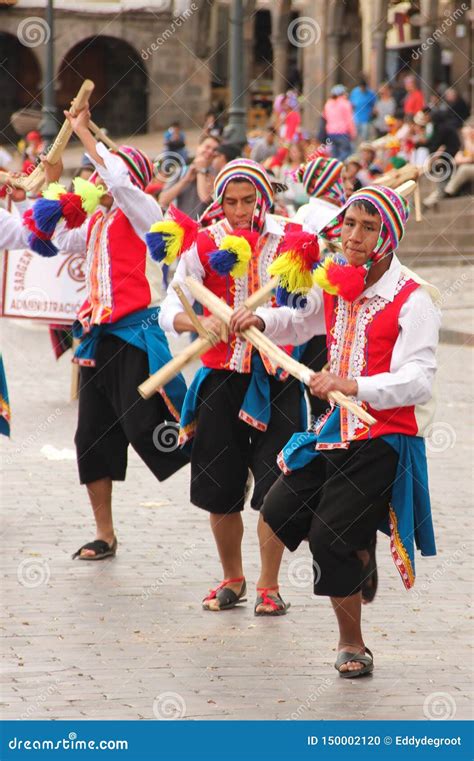 Peruvian Men Dancing At A Festival Editorial Image Image Of Clothing