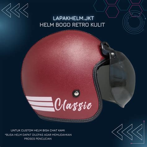 Jual Helm Bogo Retro Kulit Motif Classic Warna Warni Kaca Bubble