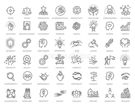 Core Values Line Icons Vector Outline Symbols Stock Vector