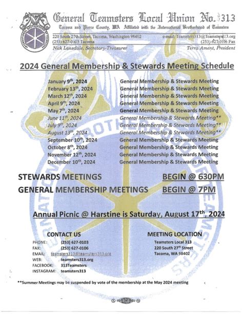 General Membership Stewards Meeting Schedule Teamsters Local