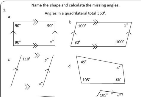 Sum Of Angles In A Quadrilateral Worksheet