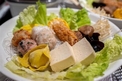 Chinese Style Shabu Shabu Hot Pot Topping On The Table At Restaurant Stock Image Image Of
