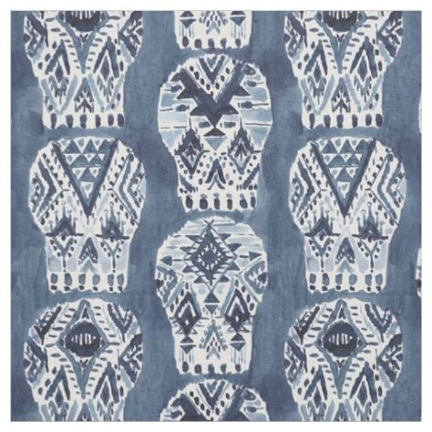 AZTEC MUERTOS Tribal Sugar Skull Pattern Fabric | Zazzle