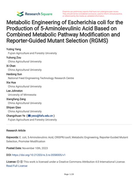 PDF Metabolic Engineering Of Escherichia Coli For The Production Of 5