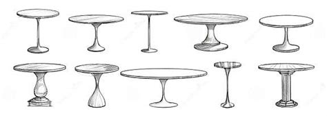 Tables Sketched Set Different Line Drawing Desks Square And Round