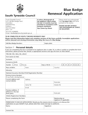 South Tyneside Blue Badge Application Fill Online Printable