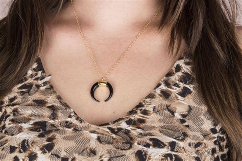 Double Horn Upside Down Crescent Moon Necklace Gold Horn Necklace