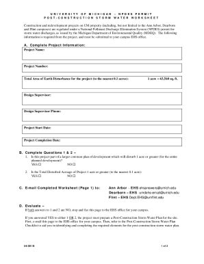 Fillable Online Ehs Umich Project Notification Form Soil Erosion