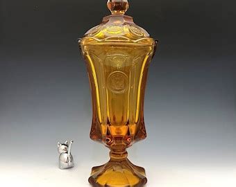 Vintage Fostoria Amber Coin Glass Urn Tall Container Mid Century