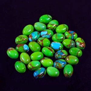 10 Pieces Mojave Copper Turquoise Cabochons Lot 5x7mm Oval Shape Green