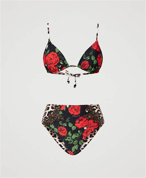 Triangle Top And High Leg Bottom Bikini Set With Print Woman Patterned TWINSET Milano