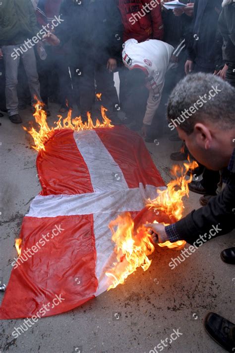 Muslims Demonstrators Burn Danish Flag During Editorial Stock Photo ...