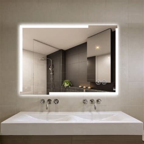 Bathroom Mirror With Led Lights Anti Fog Demister 3 Colors Dimmable