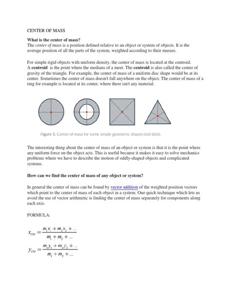 Center of Mass | PDF | Center Of Mass | Mass