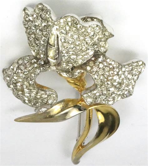 Mb Boucher Gold Pave And Baguettes Bearded Iris Flower Pin