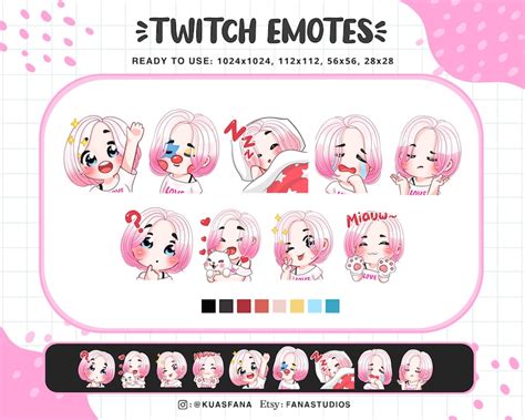 Cute Pink Hair Girl Emotes For Twitch Twitch Discord Printable Stickers