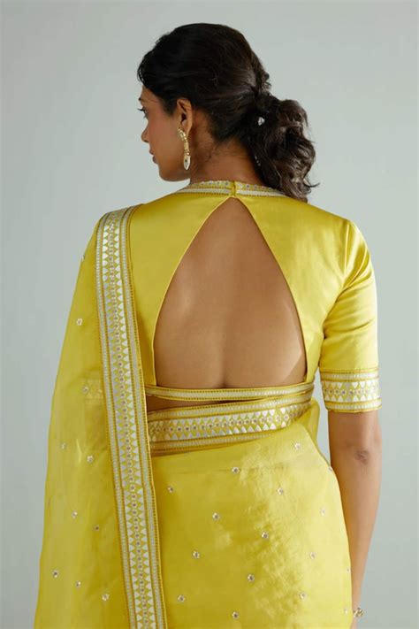 Buy Yellow Saree Silk Organza Embroidery Zari V Sequin With Blouse For